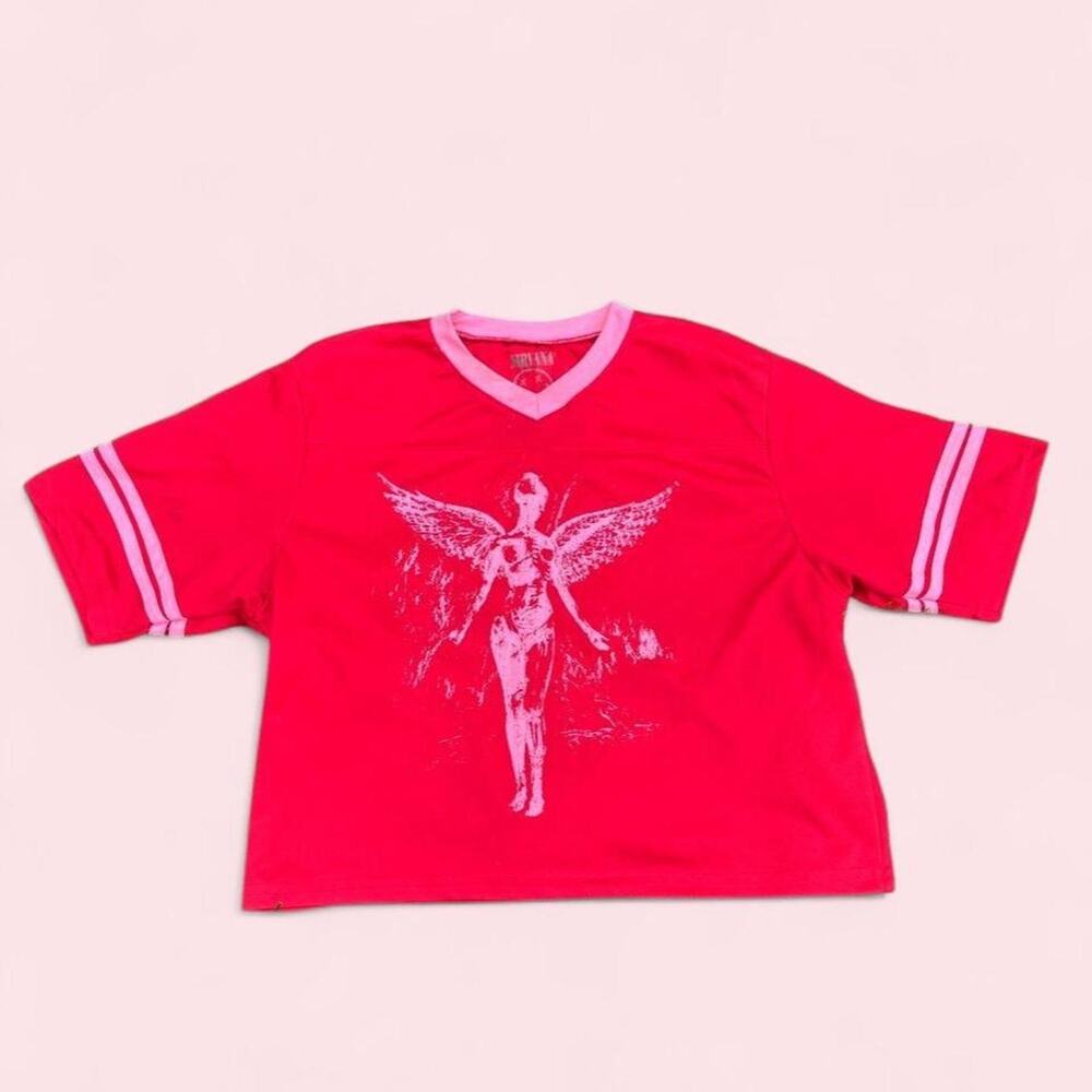Nirvana pinkred cropped jersey with